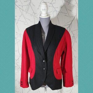 Sevil VTG Red Black Colorblock 100% Wool Button Front Blazer